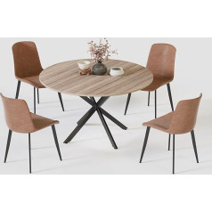 Msfe Round Dining Table and Chairs Set, Dining Room Table 120 cm and 4 Dining Room Chairs for Dining Room, Wooden Kitchen Table, Retro Industrial Dining Table and Chairs with Black Metal Legs, Shipped