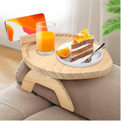 Heveer Sofa Armrest Tray Foldable with 360° Rotating Mobile Phone Holder Wooden Sofa Armrest Portable Clip-On Tray for Remote Control Phone Drinks Snacks