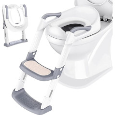 Boby's Potty Toilet Seat Baby with Stairs: Children's Toilet Seat Toilet Trainer for Toddlers Boys and Girls - Height Adjustable and Foldable Travel Bathroom Seat with Splash Guard Handles | White