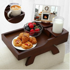 Bambootray Couch Cup Holder, 4 in 1 Side Couch Arm Rest with Phone and Pad Holder, Sofa Clip on Side Table for Wide Sofas, Suitable for Home Drinks, Remote Control/Snacks