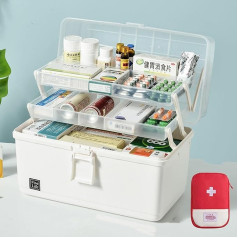 Eurxlq 3-Shelf 34 cm Multi-Purpose Storage Box, Medicine Cabinet with Storage Bag, Medicine Organiser Home Medicine Box Toolbox, Sorting Box, Fishing Case, Organiser Box (34 x 19 x 23 cm, White)