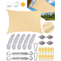 Trongle Awning 3 x 4 m, Premium HDPE 98% UV Breathable, with Eyelets and Mounting Ropes, Waterproof Awning Suitable for Outdoor Garden, Camping, Patio, Beige