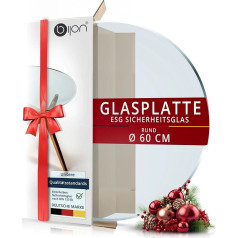 Bijon Round Glass Table ESG Safety Glass - For Dining Table, Coffee Table, Garden Table, Desk, Base Plate, Spark Protection, Fireplace Protection - Glass Top Diameter 60 cm