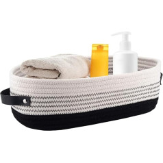 Generisch Oval Leather Handle Cotton Rope, Woven Storage Basket, Bathroom Storage Basket, Rope Storage Box for Books Towels, Nursery Bin Organizer, Room Decorative Organiser for Home