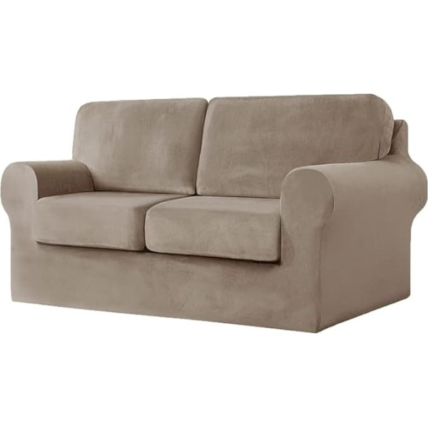 ‎Vctops vctops Stretch Armchair Sofa Cover for 2 Seater Soft Washable Sofa Slipcover with Custom Backrest and Pillowcases for Kids Cats Dogs Taupe 2 Seater 5 Pack