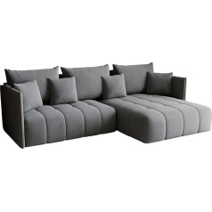 Kp-Meble - Corner Sofa with Sleep Function - Gona - Sofa Bed 245 x 180 cm - Elegant, Durable, Freestanding - Automatic for Easy Fold Out - 246x188x93cm - Monolith 84 (Grey)