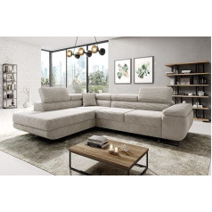 Moderno Meble MODERNO Astorp Corner Sofa Left with Sleep Function, Bedding Container, Corner Sofa, Sofa Bed, Living Room, Bedroom, Furniture Sofas & Couches, Sofa Bed Couch Corduroy, Cream, 73 x 277 x 203 cm