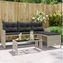 ‎Homgoday Homgoday Garden Sofa Table and Cushion L Shape Light Grey Poly Rattan Sofas Outdoor Sofa Sofa Garden Sofa Living Room Patio Outdoor Furniture