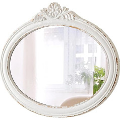 Sintosin Vintage Large Oval Mirror 60 x 47 cm, Rustic Decorative Wall Mirror with Carved Flower Wooden Frame, Country House Mirror Wall for Living Room, Bedroom, Bathroom, Hallway