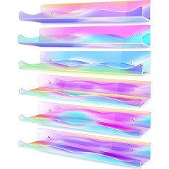 Linyapry Pack of 6 Iridescent Clear Acrylic Floating Shelves, 15.7 Inch Large Dolls Pop Display Case Picture Strip Shelves, Acrylic Floating Wall Bookcase Organiser for Children's Room, Bathroom,