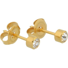 Sterile, Gold-plated Stud Earrings, Made from Surgical Steel, Frame with Transparent Stone