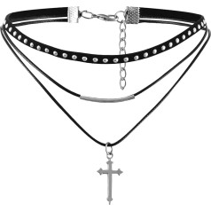 JewelryWe Jewellery Women's Choker Necklace, Black Gothic Rope Gold Tube Velvet Lace Choker Tattoo Punk Gothic Length Adjustable Bow Knot Collar