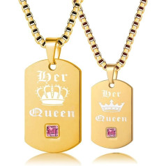 Uloveido 2 Piece Gay & Lesbian Pride Necklace Set for Men and Women - Dog Tag Titanium Necklaces with Charm Pendant His King & Her Queen SN125 (Black and Gold Colour)