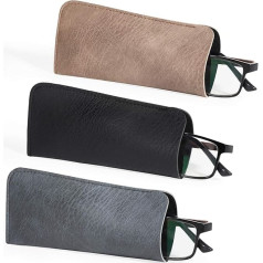 Hifot Leder Brillenetuis 3 Stück, PU-Leder Weich Tragbaren Lesebrillen Tasche, Slip in Soft Brillen Beutel für Herren Damen