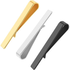 Set of 3 Tie Pins, Tie Clips for Men, Classic Tie Clips, Stainless Steel Tie Clip Set, Black, Gold, Silver, for Ties, Men, Daily Life, Wedding, Anniversary, Business, Non-Precious Metal, No