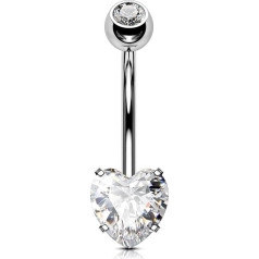 OUFER 14G Belly Button Piercing Titanium Heart Piercing Long Short CZ Gemstone Balls Belly Button Piercing Navel Bars Silver 1.6 mm Navel Ring Woman Gift Jewellery