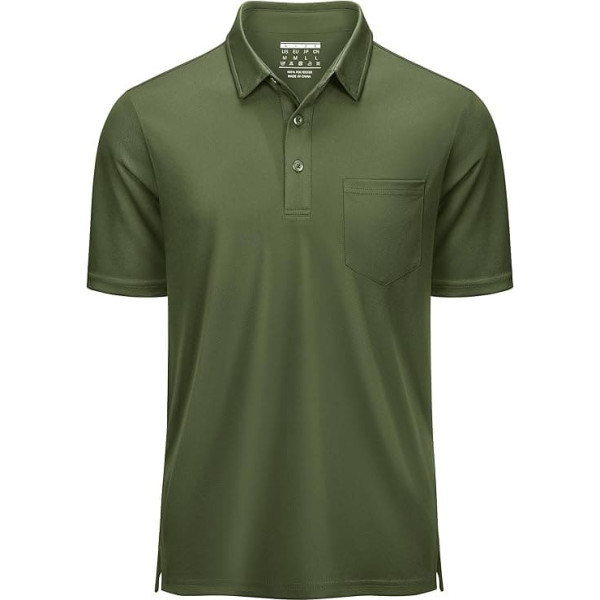 KEFITEVD Men's Short Sleeve Polo Shirt with Chest Pocket, Breathable Golf Polo Shirt, Polyester T-Shirt, Men's Summer Button Placket Polo Shirt