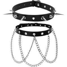 Eigso Pack of 2 Punk Gothic Collar with Alloy Rivets Chain Clasp Adjustable Women Men
