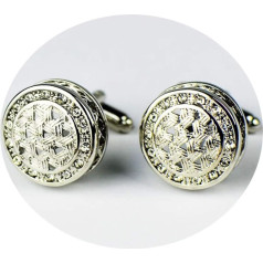 Daesar 2 Pcs Silver Round Cubic Zirconia Men's Shirt Cufflinks Stainless Steel Business Gift with Box