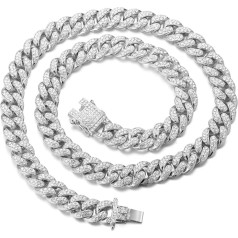 Halukakah Diamond Cuban Chain for Children, 14 mm Boys 18 Carat Real Gold/Platinum White Gold Plated Necklace Bracelet Laboratory Diamonds Prong Set 8-15 Years Free Gift Box