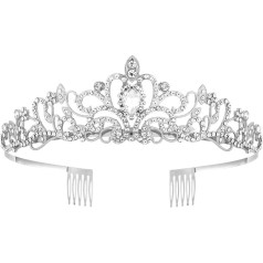 MIVAIUN Tiara Crystal Crown with Rhinestone Comb Silver Rhinestone Tiara Wedding Tiara Wedding Bridal Rhinestone Crown for Birthday Wedding Prom Princess Parties Women and Girls