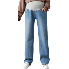 FEOYA Jeans for pregnant women, wide leg long trousers, comfortable stretch maternity trousers, over the stomach, casual pregnancy trousers