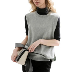 EMOTTOS Women's Sleeveless Knitted Vest, Plain Sleeveless Jumpers, Chunky Buttons Sweaters with Crew Neck, Pull Over Soft Casual Stylish Vintage Sweater Vest, Black/Beige/Grey/Blue, One Size