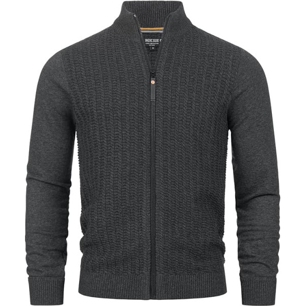 Indicode Men's INCason Cardigan with Stand-Up Collar, Fine Knit Jacket Cardigan with Zip