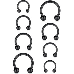 KOMUNJ 4 Pairs Horseshoe Piercing Nose Piercing Septum Ring 16G 6/8/10/12 mm Lip Piercing Tragus Helix Ear Piercing Jewellery Black, Stainless Steel