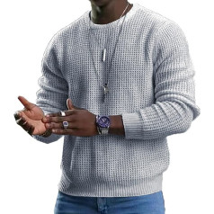 Men's Solid Colour Waffle Long-Sleeved Knit Shirt Men's Autumn and Winter Bottoming Sweater Round Neck Pullover Shirt Men
