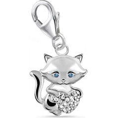 Goldene Hufeisen Cat Kitten Carabiner Charm Pendant for Charm Bracelet 925 Sterling Silver with Zirconia Heart, Sterling Silver Cubic Zirconia, Created Cubic Zirconia