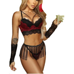 Lingerie Very Sexy Underwear for Women & Clothing Block Lace Skirt Fashion Set with Tassels Set Gloves Colour Crochet Sexy Lingerie Women for Sex Lingerie Women's Sexy Underwear
