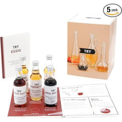 TRY Vinegar Tasting Set - 5 x 50 ml Fruit Vinegar, Wine Vinegar, Balsamic Vinegar & Practical Tips - Delicatessen Gift Set Vinegar for Cooking Lovers
