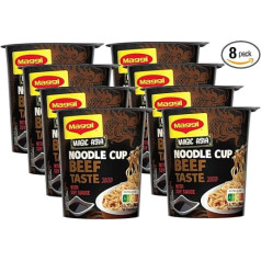 MAGGI Magic Asia Noodle Cup Beef, Instant Noodle Snack, Asian Ready Meal, with Beef Flavour, Spicy Seasoned, Pack of 8 (8 x 63 g)