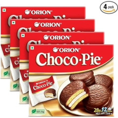 ORION Choco Pie Chocolate Coated Soft Biscuit, 4 x 12 Pieces