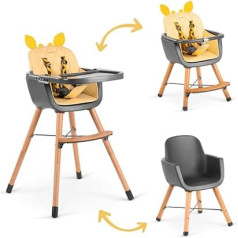 Giraffenthron Convertible High Chair for Children and Babies, Yellow with Adjustable Height and Removable Tray, Safe and Stable from 6 Months