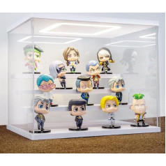 Transparent Acrylic Display Case with Light, 4-Tier Display Box, Stand, Dustproof Protection, Display Case for Collectibles, Action Figures (White, 32 x 24.5 x 27 cm)