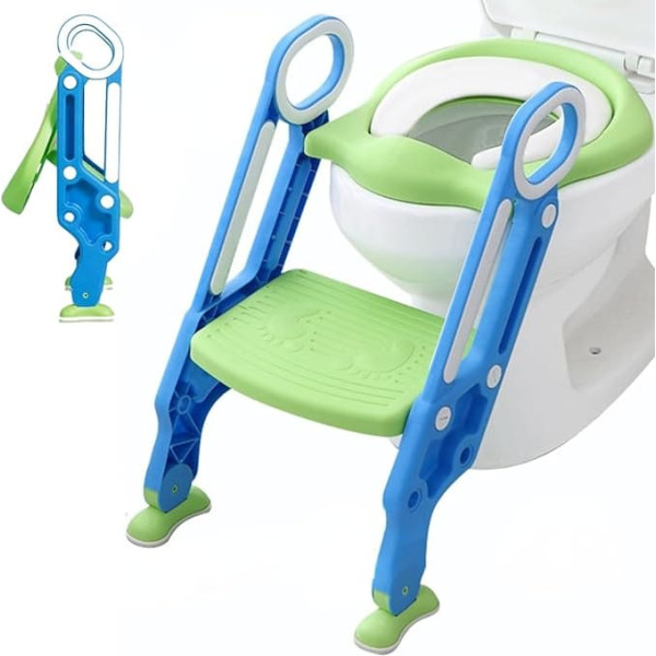 Children's Toilet Seat with Stairs, Toilet Attachment for Children with Stairs Toilet Trainer Attachment Toilet Children with Ladder Potty Height Adjustable Toilet Attachment with PU Cushion and