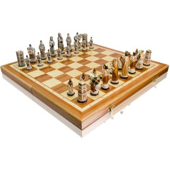 Luxury ENGLAND Chess Set - Huge Wooden Inlaid Chessboard 60 x 60cm and Marble Hand-Painted Pieces!!!