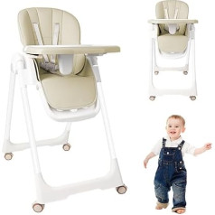 High Chair for Babies and Toddlers, Folding High Chair with Adjustable Tray, Reclining Function and Safety Belt, Height Adjustable and Portable, Beige