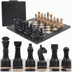 Radicaln Marble Chess Game with Storage Box, 15 Inches, Black and Fossil Coral, Handmade Chessboard Games - Games for 2 Players for Adults - 1 Chess Board and 32 Chess Pieces