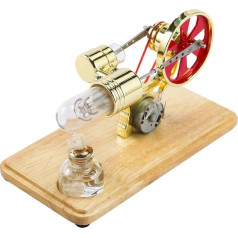 Stirling Motor Kit, Power Generator, Hot Air Motor, Model Physical Generator Model with LED Light, Flywheel Design, Science Experiment, Wooden Base, DIY Education