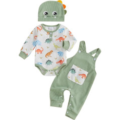 HodJIU Newborn Baby Boys Autumn Winter 3 Pieces Dinosaur Print Long Sleeve Romper Suit Pants Hat Cute Baby Clothes Set