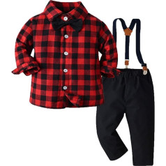 Toddler Boys Clothing Christmas Baby Boys Clothes Baby Checked Shirt Trousers Set Outfit T Shirt Training Baby Bow Tie Blue