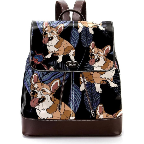 Personalisierte Schultaschen Büchertaschen für Teenager, niedliche Hunde, Waldblätter, Mehrfarbig, 27x12.3x32cm, Rucksack Rucksäcke