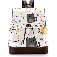 Personalisierte Schultaschen Büchertaschen für Teenager, niedliches Katzen-Kätzchen-Cartoon-Muster, Mehrfarbig, 27x12.3x32cm, Rucksack Rucksäcke