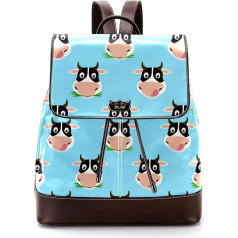 Personalisierte Schultaschen Büchertaschen für Teenager, niedliche Cartoon-Kuh auf blauem Hintergrund, Mehrfarbig, 27x12.3x32cm, Rucksack Rucksäcke