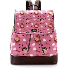 Personalised School Bags Book Bags for Teenagers, Pink, Cute Cartoon Girls, Boys, Lovers, Heart Pattern, Multicoloured, 27 x 12.3 x 32 cm, Backpack Backpacks, multicoloured