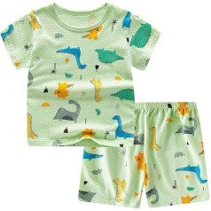 Kinder Jungen Bekleidungsset - Sommer Kleidung 2-teilig Outfit Weiche Baumwollmischung Kurzarm T-Shirt und Kurze Hosen Baummwolle Hosen mit Shirt Sets Stretch Hausanzug Kinderanzüge Sportbekleidung