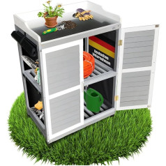 Lola Garden Cupboard, Grey, 67 x 46 x 98 cm, Plant Table with Storage Space, Tool Cabinet with Galvanised Worktop, Roll-Up Walls, 1 Shelf, Flexible Cabinet for Garden, Balcony and Patio